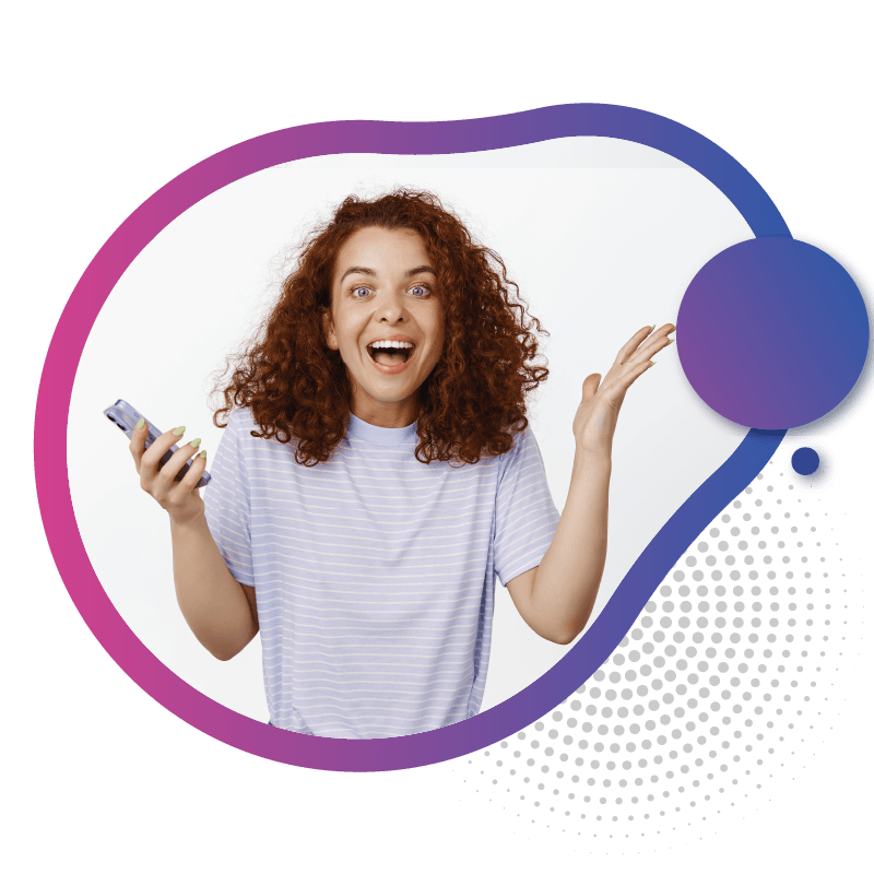 A person with curly hair holds a smartphone and gestures expressively, conveying surprise or confusion symbolizing the simple and flexible activation of eSIM anywhere in Australia.